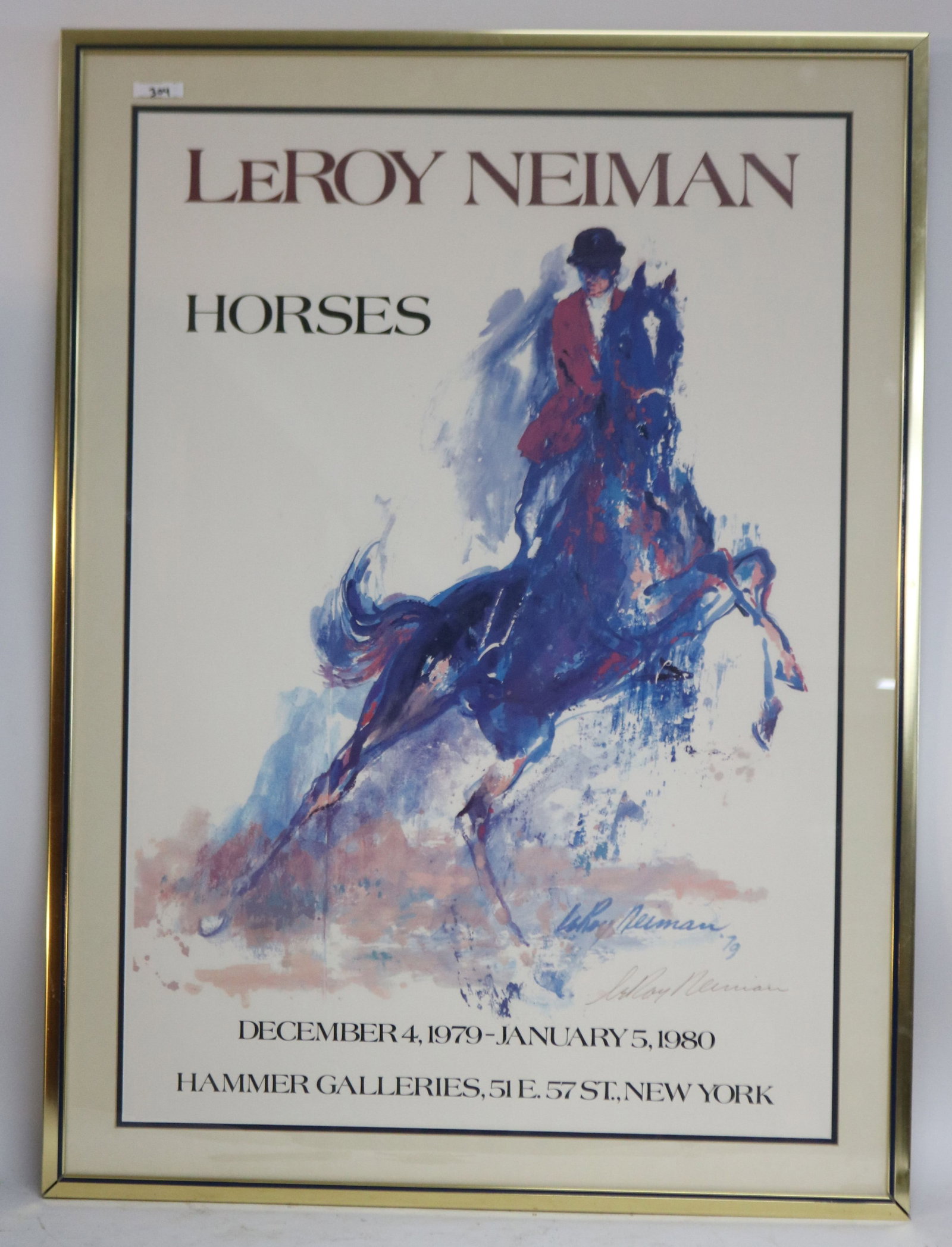 LEROY NIEMAN, HORSES LITHO, SIGNED, SIMPLE METAL: FRAME, 1980, 40 1/2" H, 30" W OVERALL