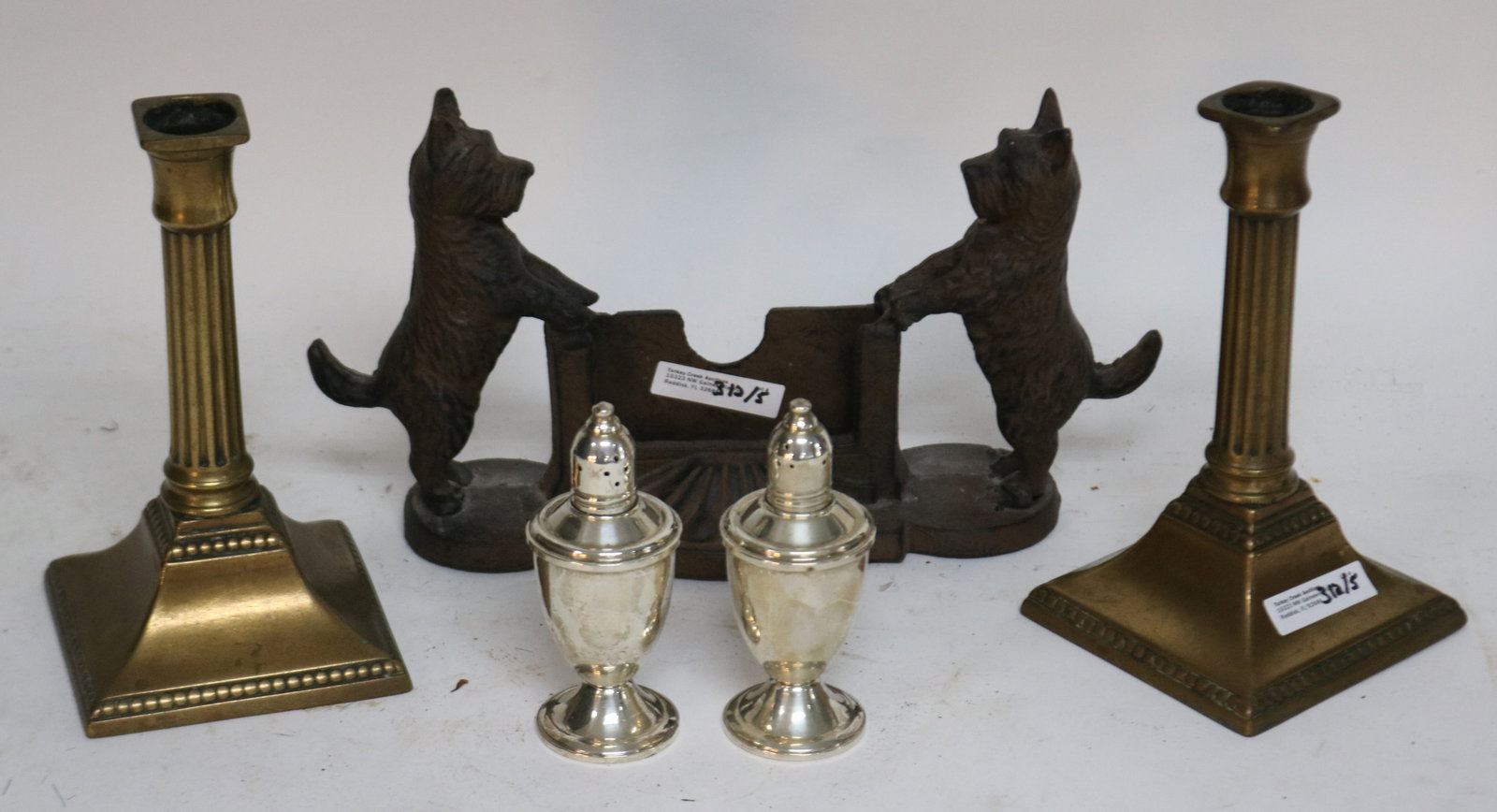 5 PC. LOT, PAIR 19TH C. BRASS CANDLESTICKS, 7 (1 of 1)