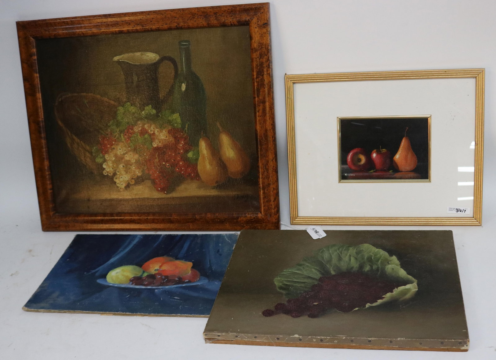 4 STILL LIFE PAINTINGS, 19TH & 20TH C., 10" - 14: 1/2" H, 14" - 17 1/2" W, 1 SIGNED VAL MCGANN, IRISH