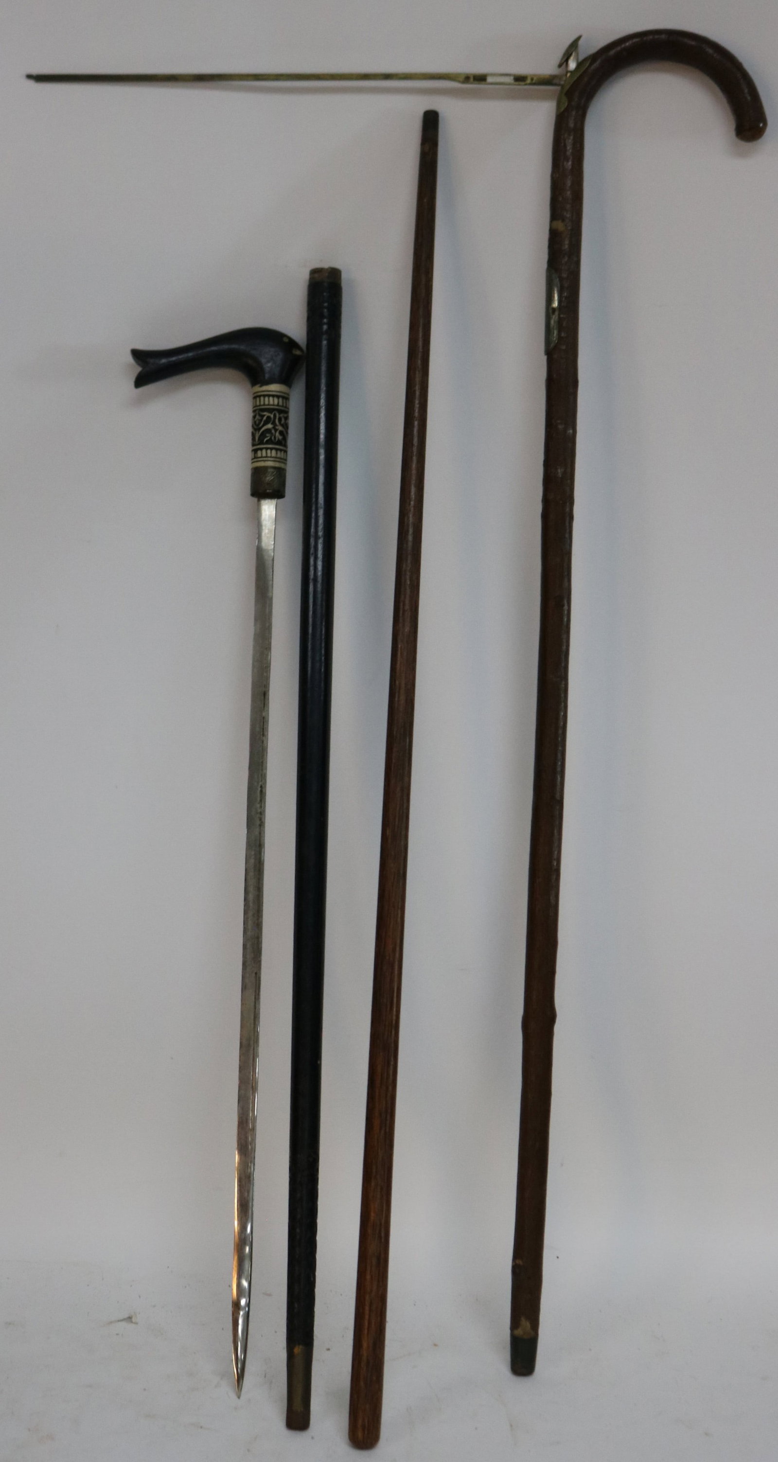 LOT 3 CANES, SWORD CANE, MEASURING CANE & WALKING: STICK, 36" - 37" L
