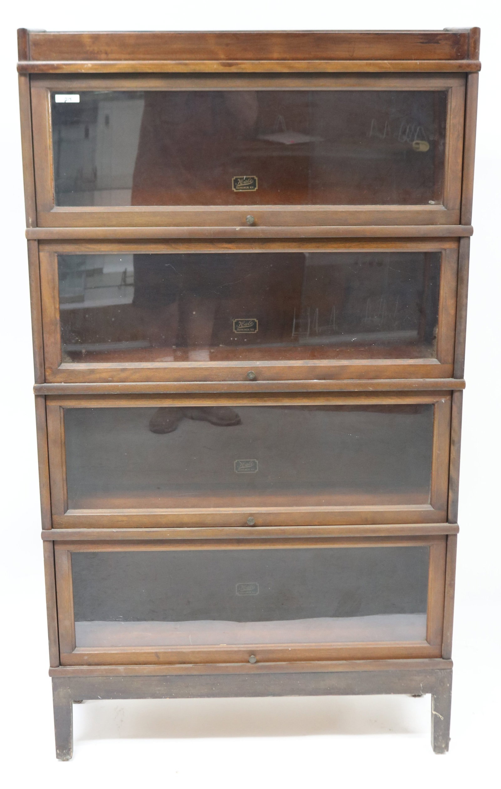 MAHOGANY 4 STACK BARRISTER BOOKCASE, BY HALE, OLD: FINISH, 60 1/2" H, 34 1/4" , 11 1/4" D