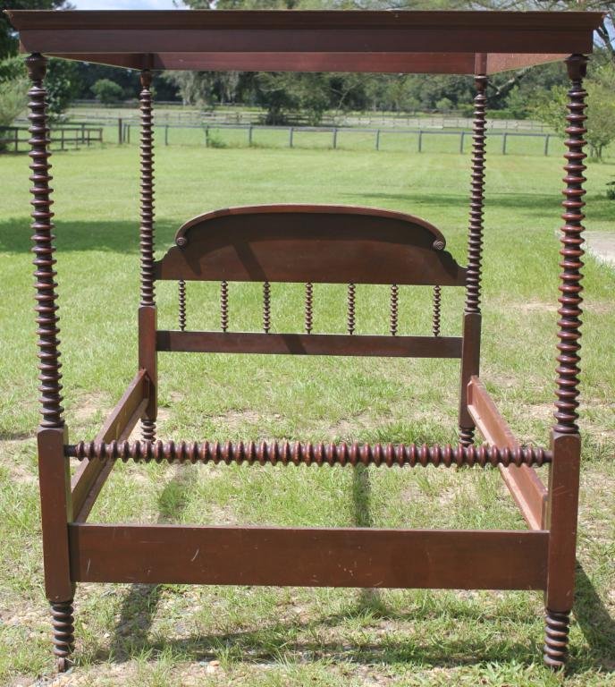 TALL POST MAPLE SPOOL BED, WITH CUSTOM MADE: TESTER, EARLY 20TH C. 67" H, 56 3/4" W, 76" RAILS