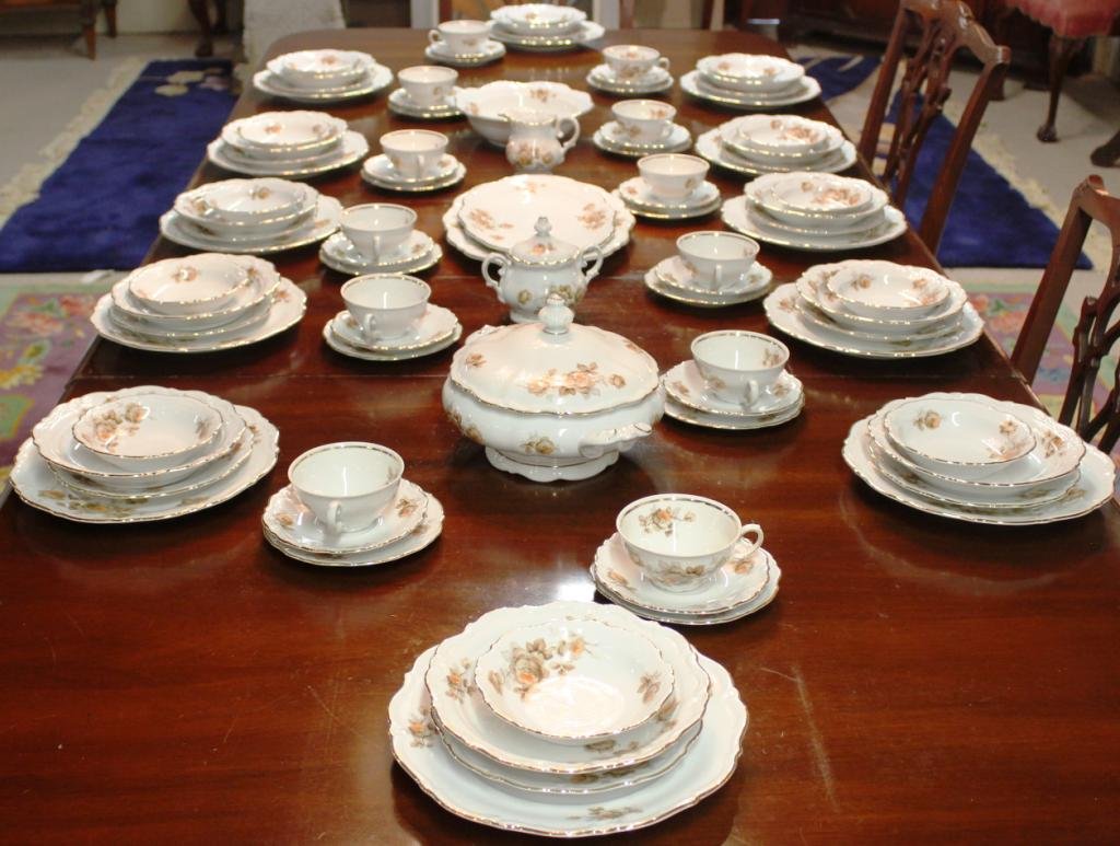 SERVICE FOR 12 BAVARIAN PORCELAIN DINNER SET,: BROWN BOUQUET PATTERN, APPROX. 80 PCS. IN TOTAL, ALL IN GOOD CONDITION
