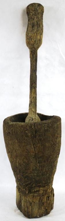 EARLY AMAZON DENSE WOOD MORTAR & PESTLE: 44" OVERALL H, BENEFITS FLORIDA NATURAL HISTORY MUSEUM