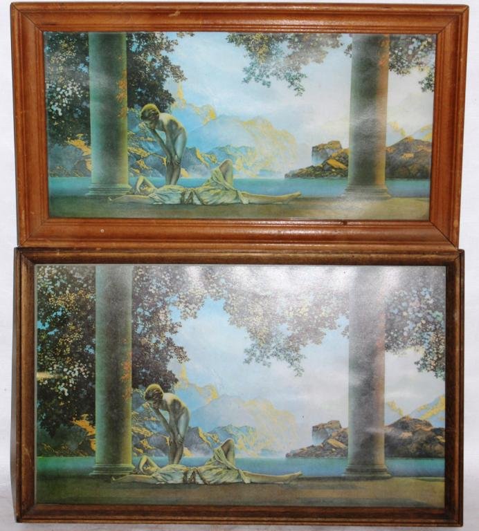 TWO FRAMED & GLAZED MAXFIELD PARRISH: DAYBREAK IMAGES, APPROX. 7" X 14"
