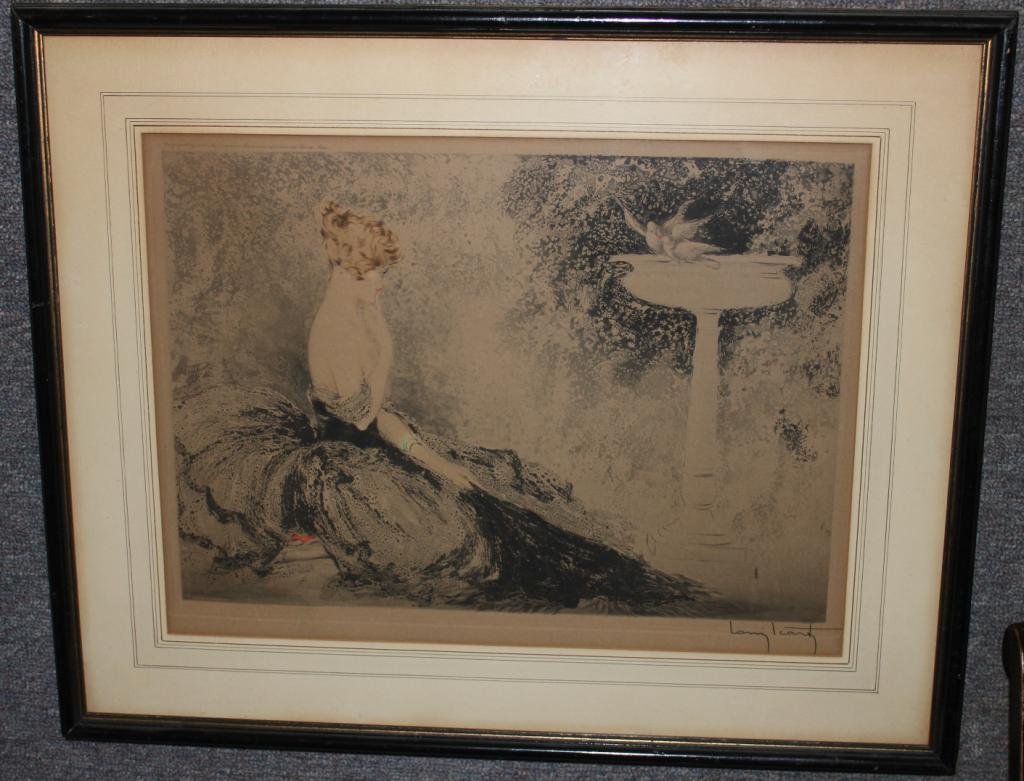 FRAMED & GLAZE LOUIS ICART PRINT,: ARTIST SIGNED, 12" X 16 1/2" SIGHT