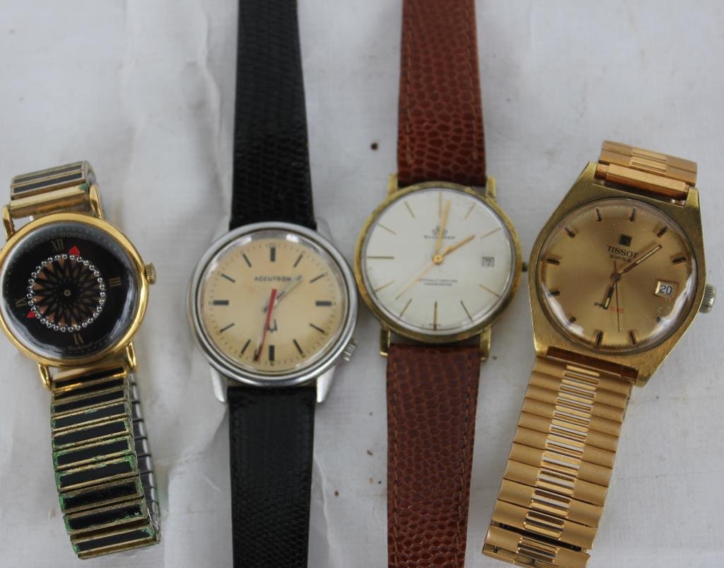 COLLECTION OF 4 MEN'S WATCHES TO INCLUDE: ERNEST BOREL, TISSOT, BUCHERER AND A BULOVA ACCUTRON