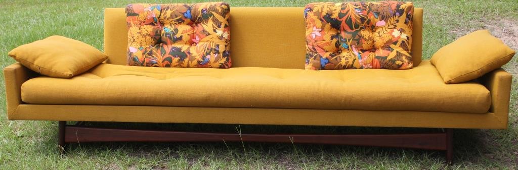 MID CENTURY MODERN ADRIAN PEARSALL SOFA COUCH: ORIGINAL FABRIC & PILLOWS, 27" H, 101" L, 32" D