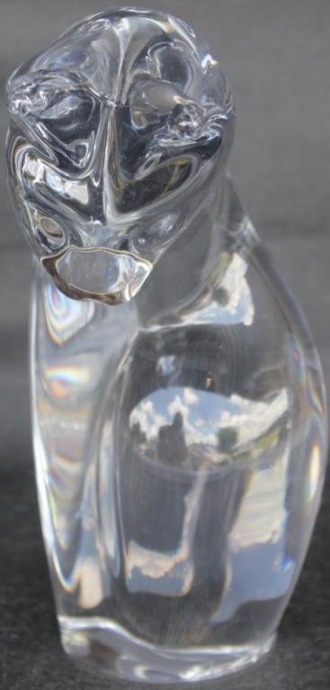 BLOWN CRYSTAL CAT FIGURINE SIGNED DAUM FRANCE,: 9 1/4" H