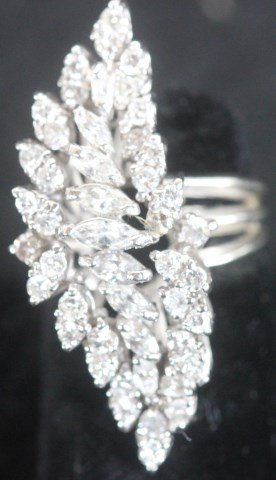 LADIES 14K WHITE GOLD SERPENTINE SHAPED DIAMOND: CLUSTER RING SET WITH 48 ROUND & MARQUISE SHAPED WHITE DIAMONDS, TOTALING APPROX. 2 CT. SIZE 4 1/2