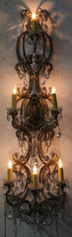 3 TIER WALL SCONCE WITH CUT PRISMS,: 46" H, 13 1/4" W, 10 1/2" D