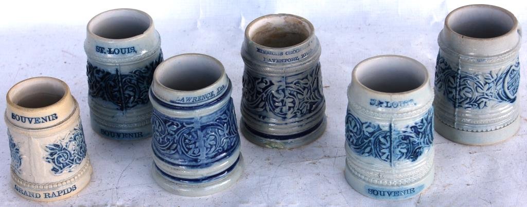 LOT OF 6 MINIATURE SOUVENIR MUGS,: VARIOUS CITIES, 2 3/4" - 3 1/4" H