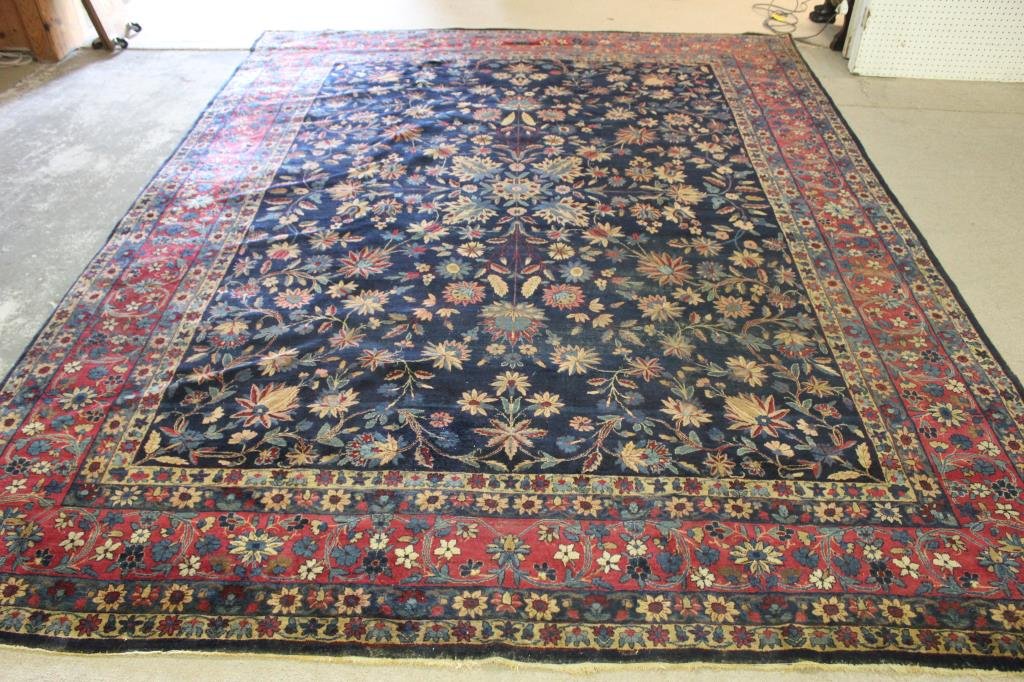 ORIENTAL RUG, 8' 8" X 11' 4" PERSIAN FLORAL,: SEMI ANTIQUE, POSSIBLE SAROUK, SHOWS SOME OVERALL WEAR