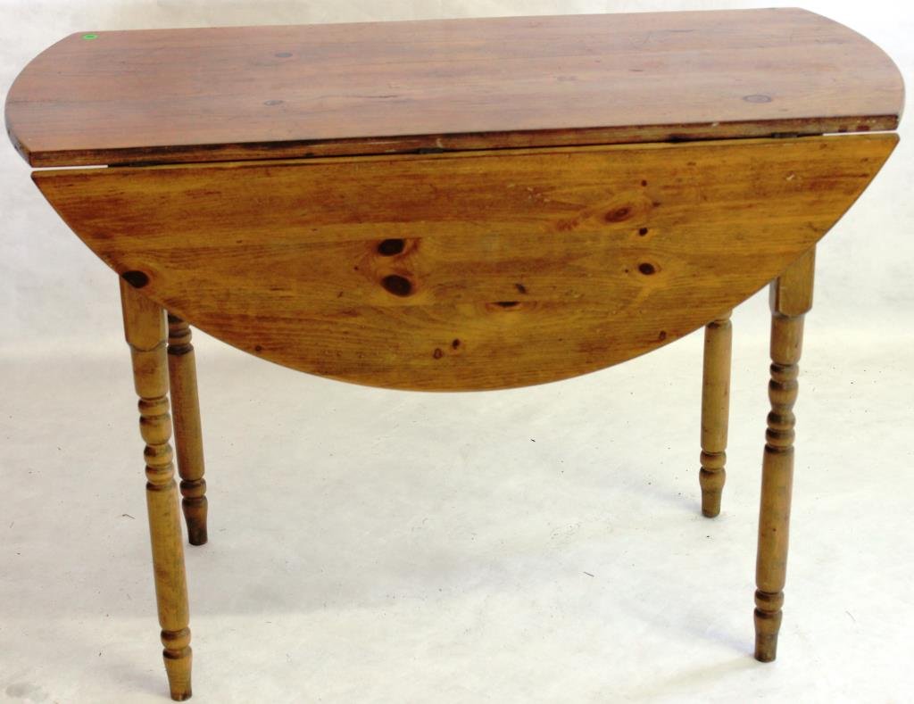 REFINISHED 20TH C. DROP LEAF KITCHEN TABLE,: SHAPED LEAVES, 29 1/4" H, 41" W, 19 1/2" D, 11 3/4" DROP LEAVES