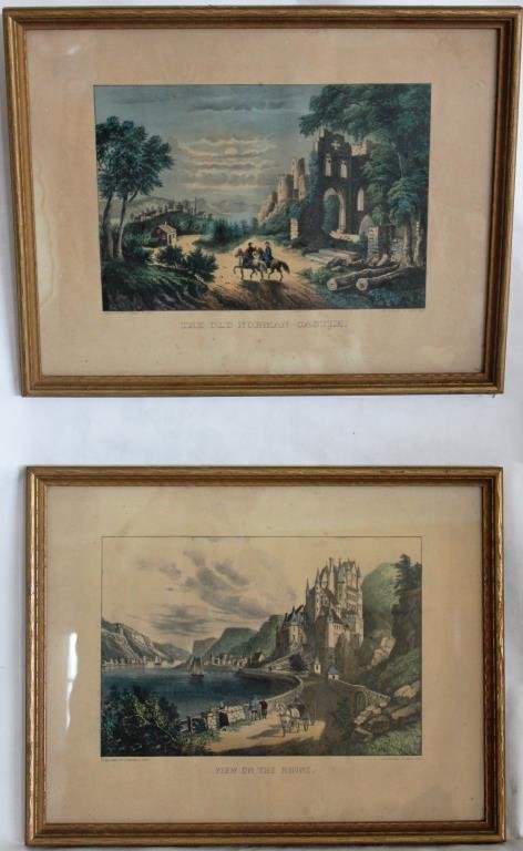 2 FRAMED CURRIER & IVES LITHOS, ENTITLED: VIEW ON THE RHINE AND THE OLD NORMAN CASTLE. 13" X 17"