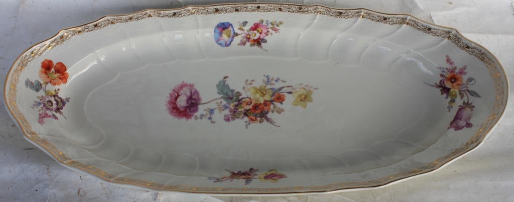 LRG KPM OVAL PLATTER WITH FLORAL DESIGN: 25"W X 11 3/4"D. SHOWS KPM AND SCEPTER MARK