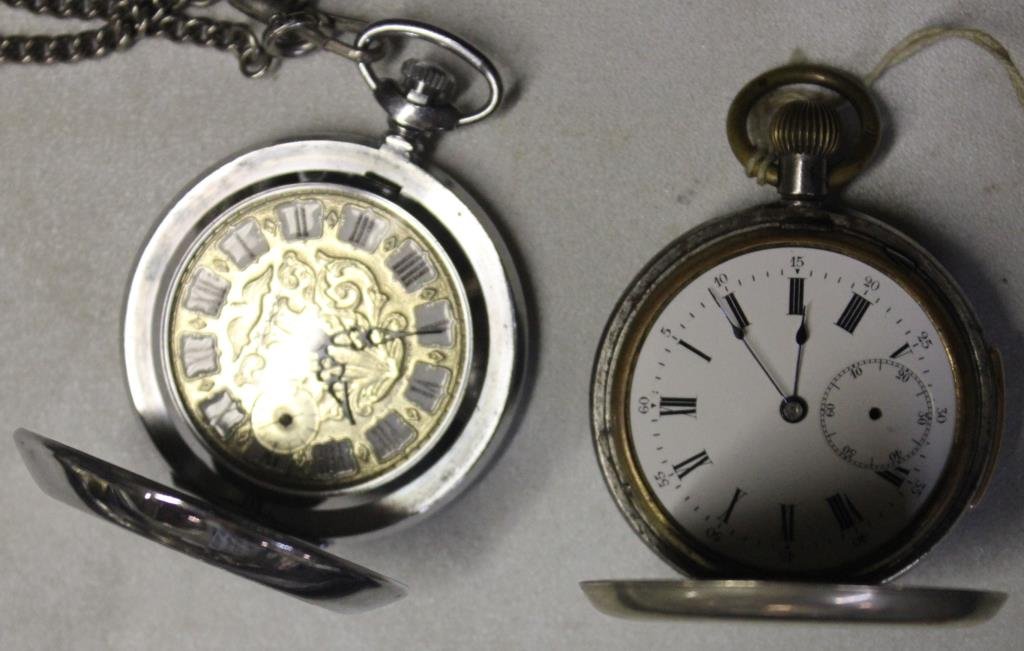 2 HUNTERS CASE POCKET WATCHES: 1 BREVET W/ CHIME: NOT WORKING AND OTHER IS CONTEMPORARY RUSSIAN IN UNEMPLOYED CONDITION.