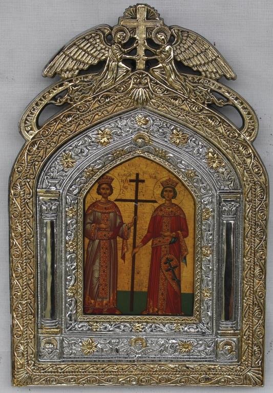 BYZANTINE REPRODUCTION RUSSIAN ICON, INFO: ON BACK, 11 3/4" X 8"