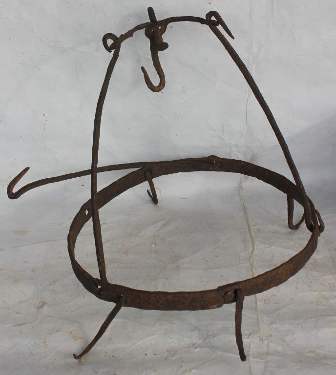 UNUSUAL WROUGHT IRON HANGING POT OR MEAT RACK: 17"H X 15"D