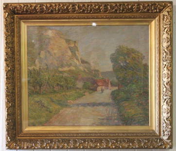 FRAMED & GLAZED OIL ON CANVAS,: LATE 19TH C. IMPRESSIONISTIC SCENE, SIGNED LOWER LEFT, "SICILY", 23" X 28" SIGHT