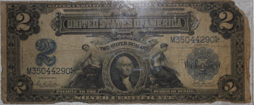 1909 WASHINGTON $2 DOLLAR BILL,: CIRCULATED CONDITION