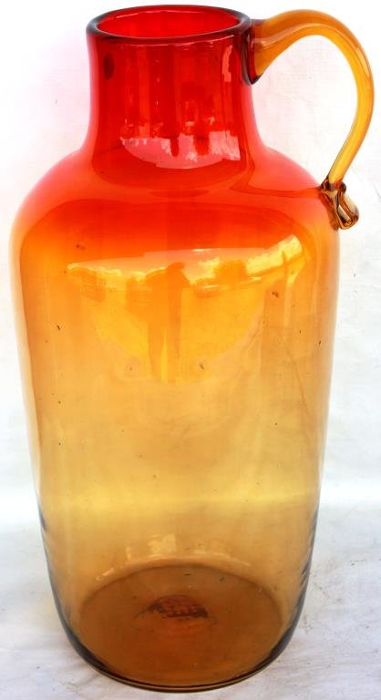 LARGE 20TH C. BLOWN GLASS HANDLED JUG, (1 of 1)