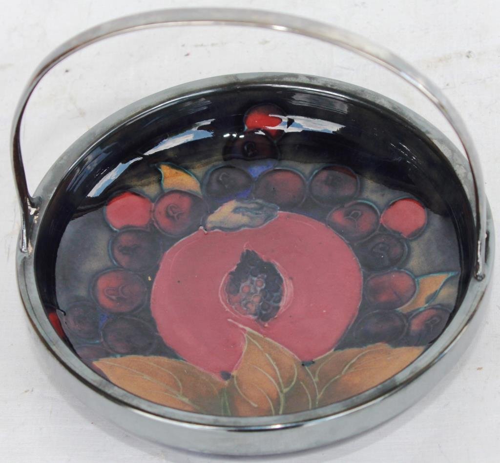 MOORCROFT SILVER PLATED HANDLED DISH, (1 of 2)
