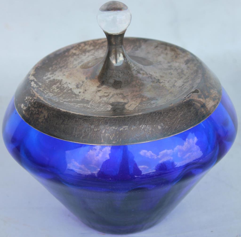 COBALT JAR WITH GORHAM STERLING COVERED TOP (1 of 1)
