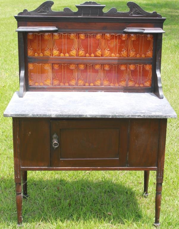 LATE 19TH C. ENGLISH TILE BACK WASHSTAND, (1 of 1)