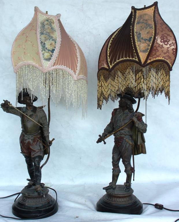 PAIR OF FIGURAL WHITE METAL LAMPS DEPICTING (1 of 3)