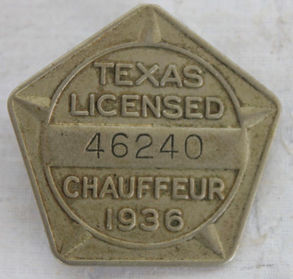 1936 TEXAS CHAUFFEUR LICENSE BADGE, Jul 16, 2016 Turkey Creek