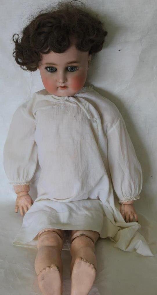 GERMAN PORCELAIN HEAD DOLL: SIMON HALBIG K*R OPEN MOUTH, EARRINGS, 29" H