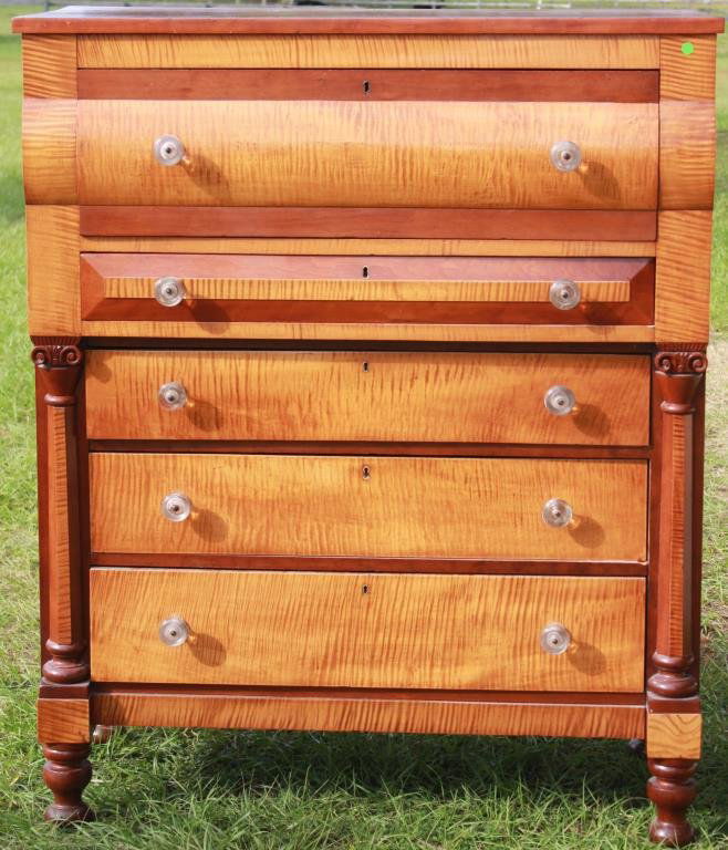 LATE 19TH C. TIGER MAPLE & CHERRY GENTLEMANS CHEST (1 of 3)