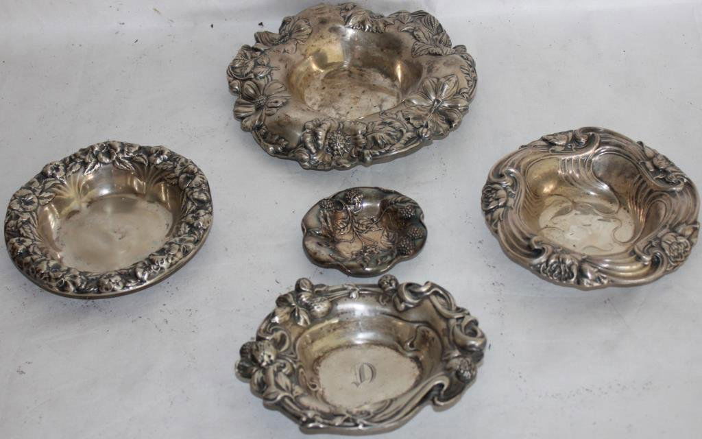 5 ORNATE STERLING SILVER BOWLS, 3 1/2"-8" DIA. (1 of 1)