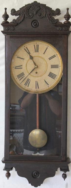 VICTORIAN MAHOGANY WALL CLOCK BY WATERBURY (1 of 2)