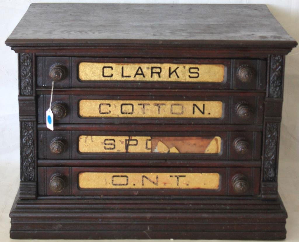 VICTORIAN WALNUT CLARKS 4 DRAWER SPOOL CABINET (1 of 1)