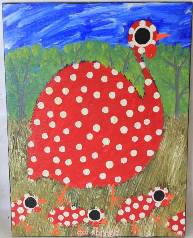 CONTEMPORARY FOLK ART PAINTING OF CHICKEN & CHICKS (1 of 2)