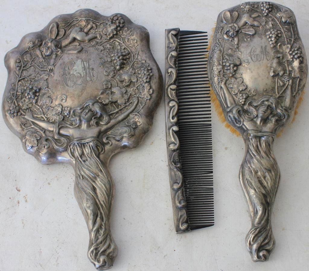 ORNATE 3 PC. DRESSER SET W/ FULL FIGURED ART (1 of 1)