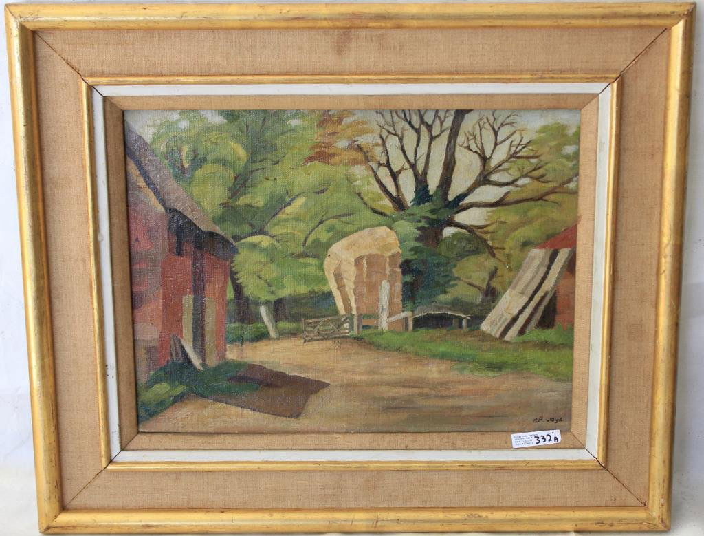 OIL ON CANVAS, BARN YARD SCENE, (1 of 3)