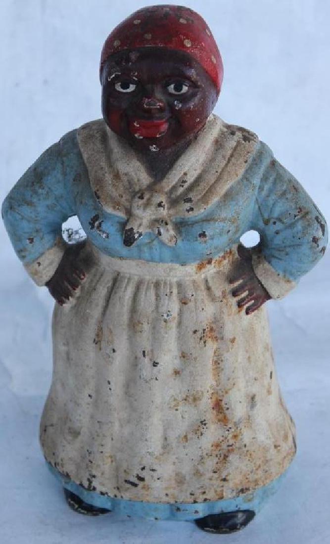 CAST IRON MAMMY DOORSTOP, ORIGINAL WORN PAINTED: FINISH, 8 3/4" H, HOLLOW BODY