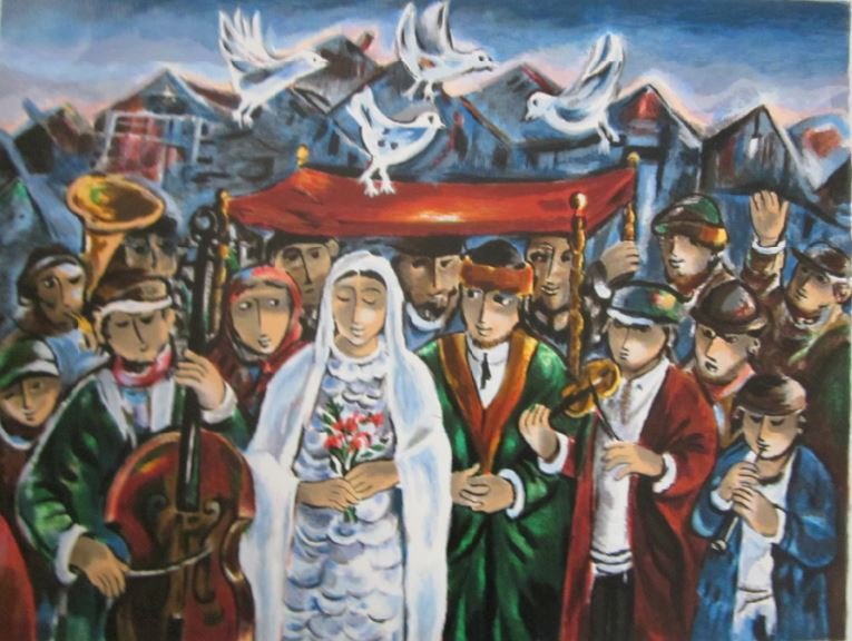 Yost Bergner (Australia-Israel) "Jewish Wedding": YOSL BERGNER "Jewish Wedding" Image: 19"x24"-whole sheet:22"x27" limited edition serigraph #201/250 COA Comes unframed. Yosl Bergner was born in Vienna in 1920 to a family of authors and poets, and gr