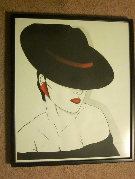 Jorge Arrietta"Untitled". Patrick Nagel Style.framed: Jorge Arrietta"Untitled". Patrick Nagel Style.framed with non glare glass. JORGE ARIETTA "UNTITLED" ORIGINAL ONE OF A KIND ACRYLIC PAINTING PM CANVAS Beautiful black wood frame: 22"x27" glass cover In