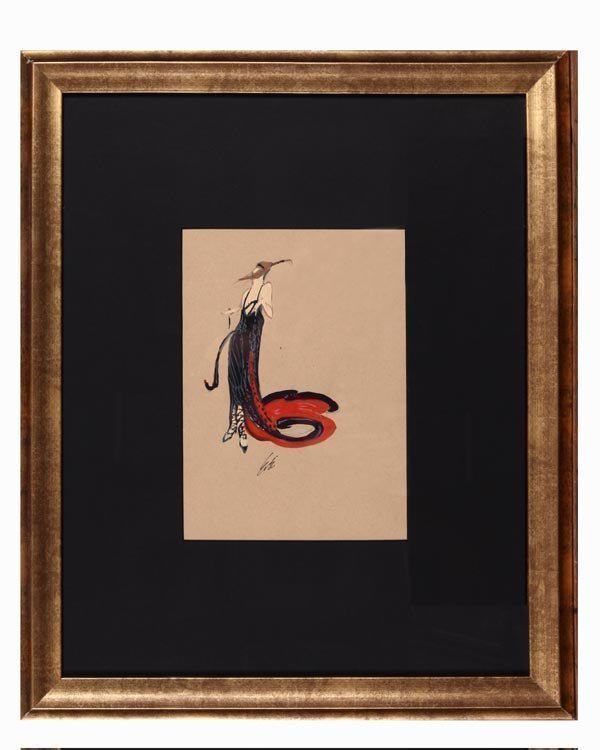 Attributed : ERTE Rare \"Black Magic\" Original Gouache (1 of 2)