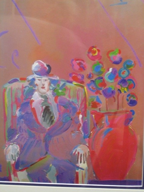 Amazing and Rare Peter Max signed Artwork: Amazing and very rare Peter Max Signed artwork " Site Women With Flowers " with stunning pinky and red color 12 x 10 inches + lovely framed . Beautiful art work !!