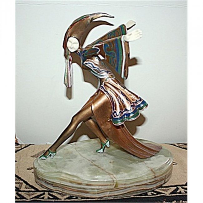 Gerdago Signed Bronze & Ox Bone - Corrina (Rare): Fantastic and Exquisite Signed bronze and Ox Bone art deco sculpture "Corrina" by artist Gerdago, base signed, carved Ox bone beautiful patina bronze, sits on a marble/onyx base. Very Rare Edition. No