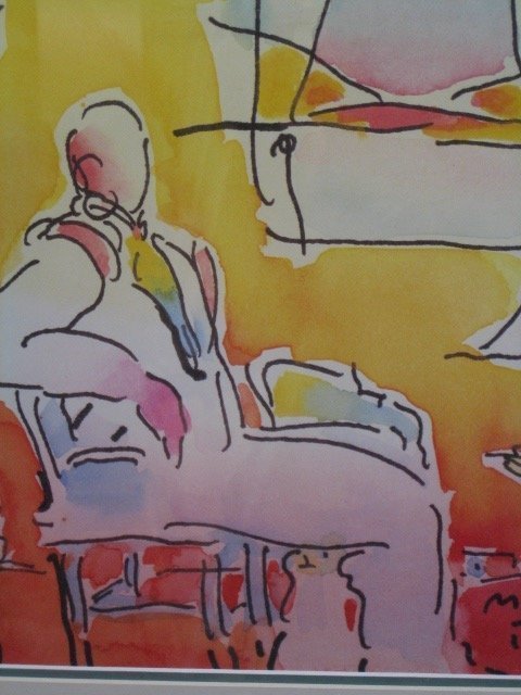 Amazing and Rare Peter Max Signed Artwork: Amazing and very rare Peter Max Signed artwork " Site Women On Window " with stunning multi Medium color signed 1994 12 x 10 inches + lovely framed . Beautiful art work NO NUMBER EDITION