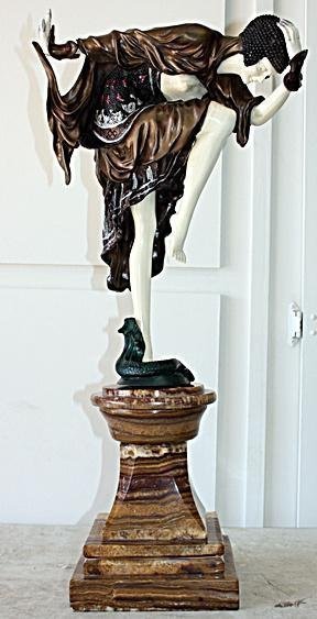 Danseuse D'Ankara - Bronze & Ox Bone Sculpture Colinet: Stunning Artwork Sculpture of Clair R. Colinet bronze and Ox Bone sculpture, Danseuse D'Ankara. Spectacular Chryselephantine Work sculpture subject.AFTER CLAIRE COLINET Gilt and cold-painted bronze an
