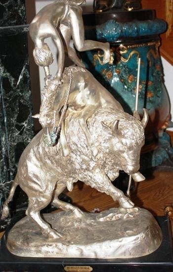 Buffalo Signal- By Frederic Remington-SILVER PATINA (1 of 2)