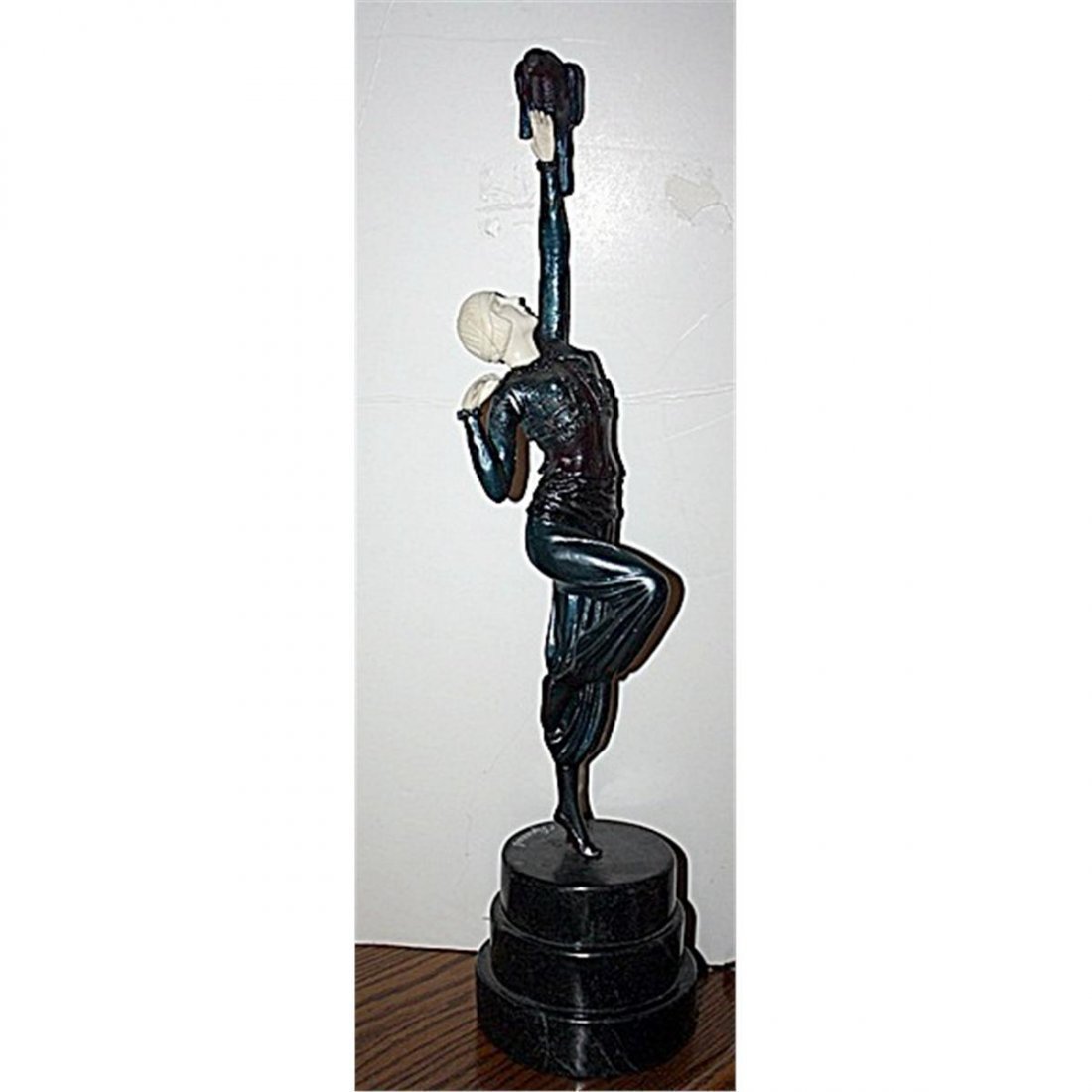 Exquisite rare Chiparus Bronze & Ox Bone ( Parrot ) EDI: Rare Signed bronze and Ox Bone art deco sculpture "Parrot Dancer" by artist Chiparus, base signed, carved Ox Bone beautiful patina bronze, sits on a marble/onyx base.Wonderful Chryselephantine artwork