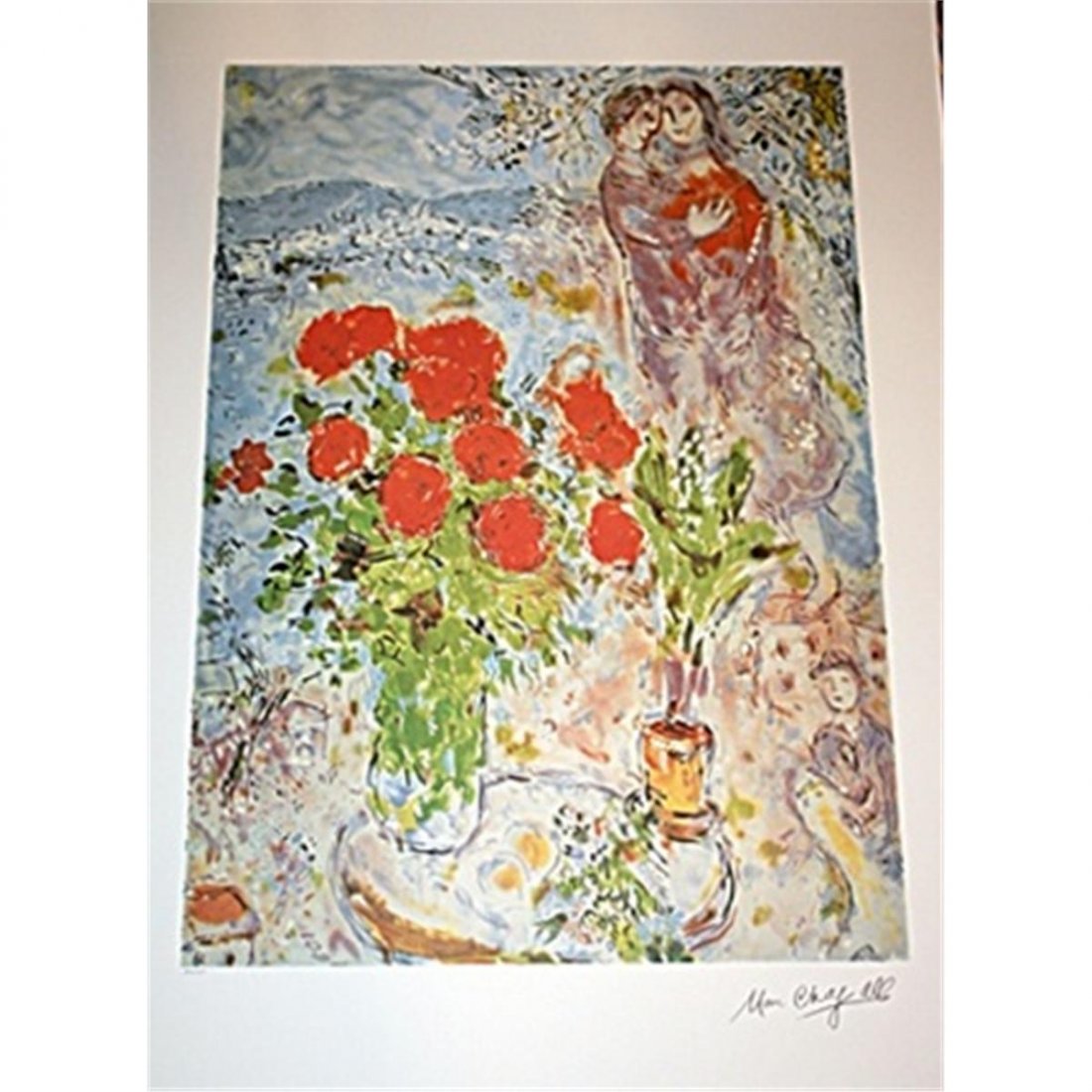 Signed and Numbered Chagall Lithograph Red Bouquet